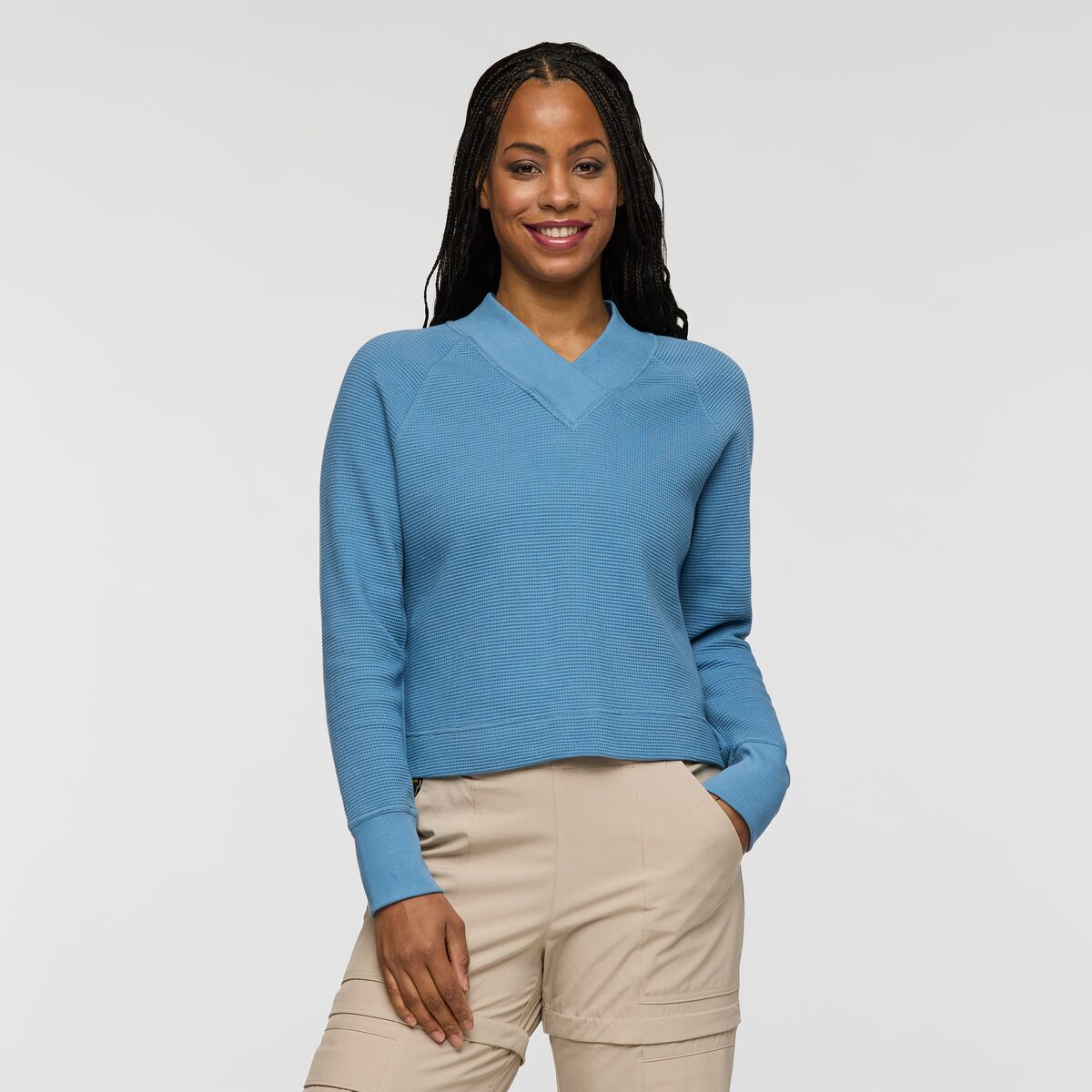Atajo Long Sleeve Waffle V Neck Women's